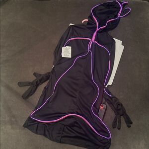 Girls Light Up Stick Figure Black Hooded Dress Pink Halloween S 6/6X NEW